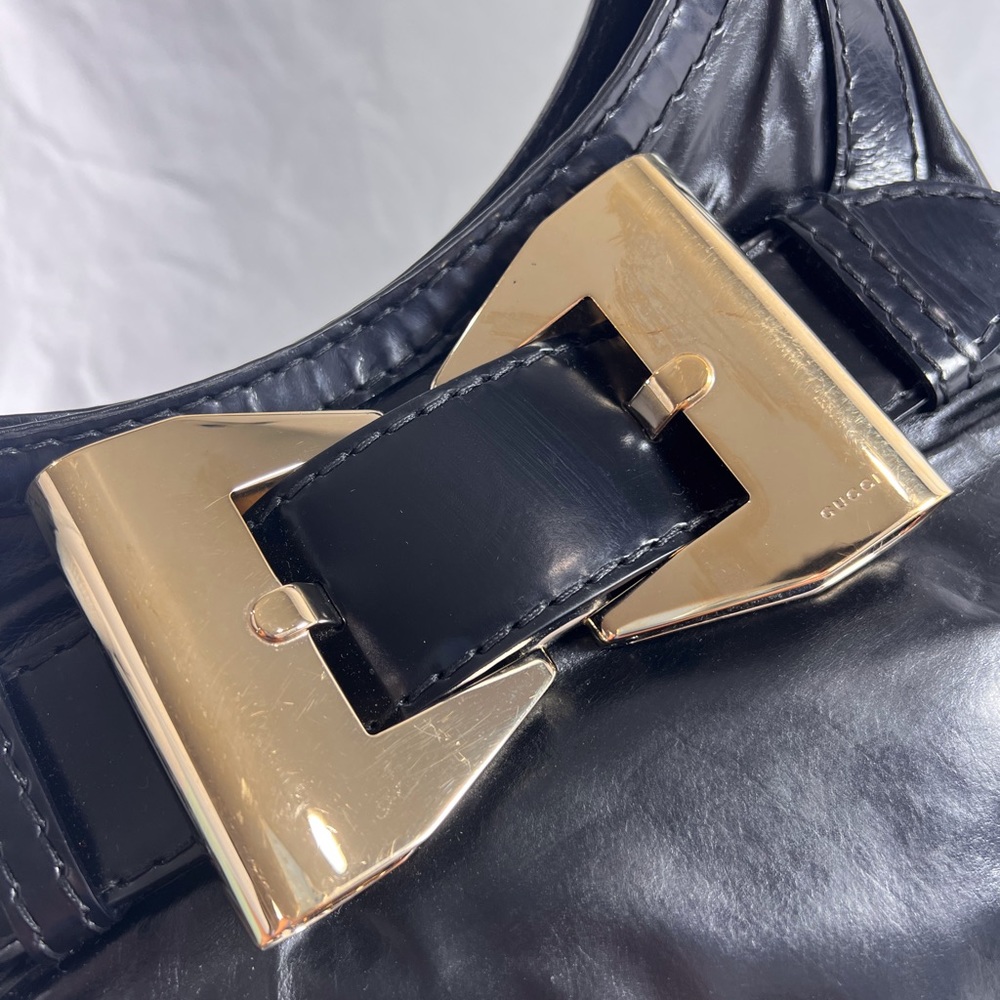 GUCCI 189885 Authentic Black Leather Queen Hobo Tote Shoulder Bag Made in Italy - Picture 6 of 17